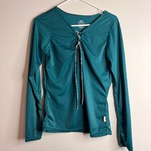O'Neill UPF 50+ Skins Teal Long-Sleeve Lace-Up Rash Guard Top Womens Medium